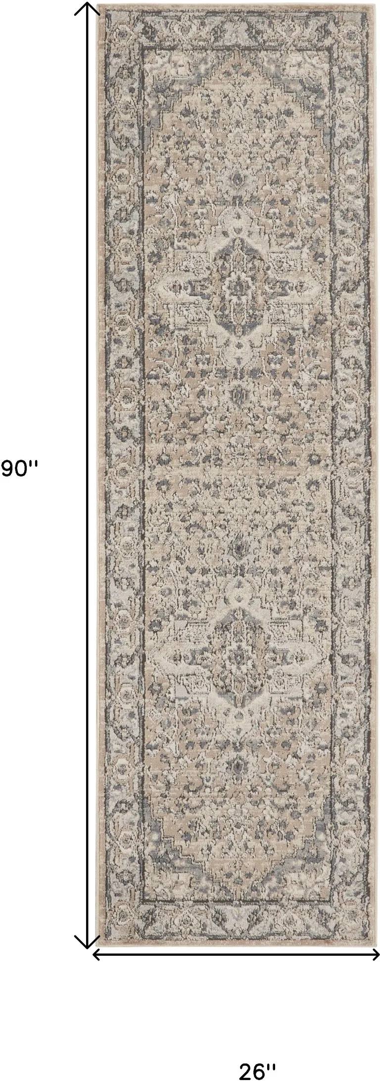 Beige And Grey Oriental Power Loom Non Skid Runner Rug Photo 5