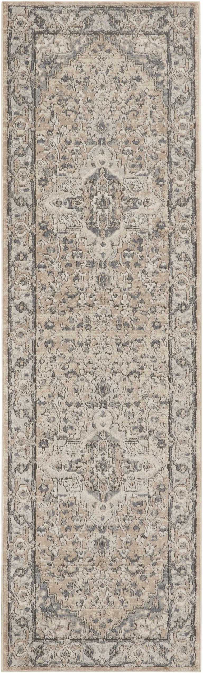 Beige And Grey Oriental Power Loom Non Skid Runner Rug Photo 1