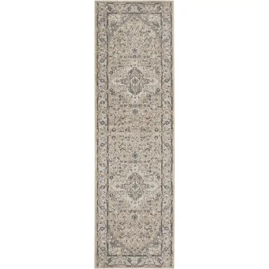 Beige And Grey Oriental Power Loom Non Skid Runner Rug Photo 1