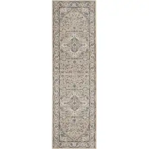 Photo of Beige And Grey Oriental Power Loom Non Skid Runner Rug