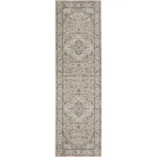 2' X 8' Beige And Grey Oriental Power Loom Non Skid Runner Rug Photo 3