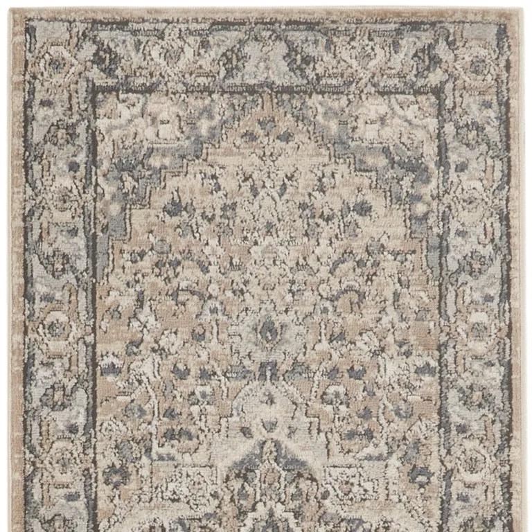 Beige And Grey Oriental Power Loom Non Skid Runner Rug Photo 2