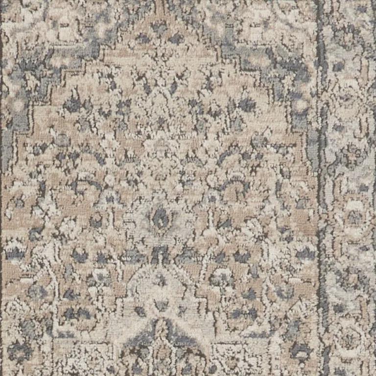 Beige And Grey Oriental Power Loom Non Skid Runner Rug Photo 4