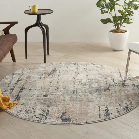 4' X 4' Beige And Grey Round Abstract Power Loom Non Skid Area Rug Photo 9