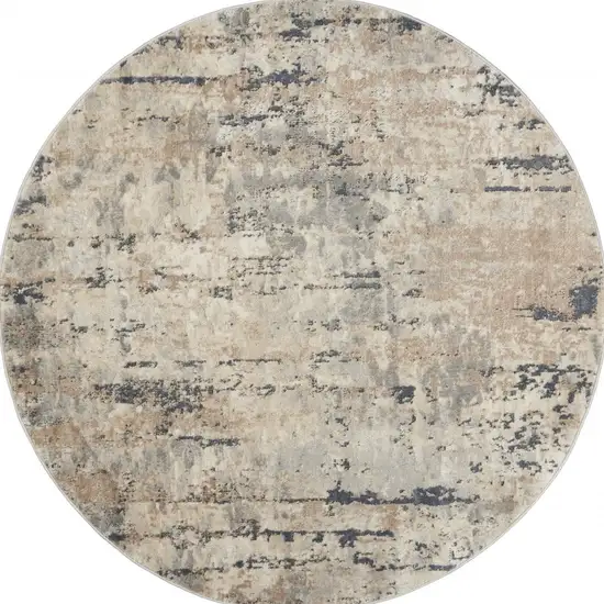 Beige And Grey Round Abstract Power Loom Non Skid Area Rug Photo 4