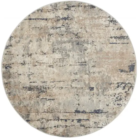 Beige And Grey Round Abstract Power Loom Non Skid Area Rug Photo 1