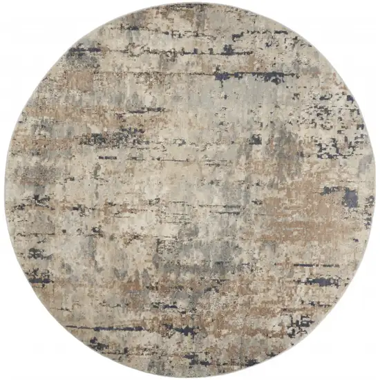 Beige And Grey Round Abstract Power Loom Non Skid Area Rug Photo 1