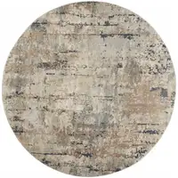 Photo of Beige And Grey Round Abstract Power Loom Non Skid Area Rug