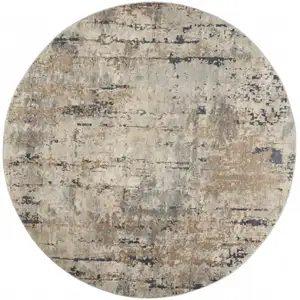 Photo of Beige And Grey Round Abstract Power Loom Non Skid Area Rug