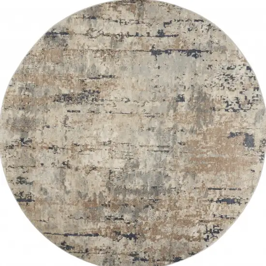 Beige And Grey Round Abstract Power Loom Non Skid Area Rug Photo 4