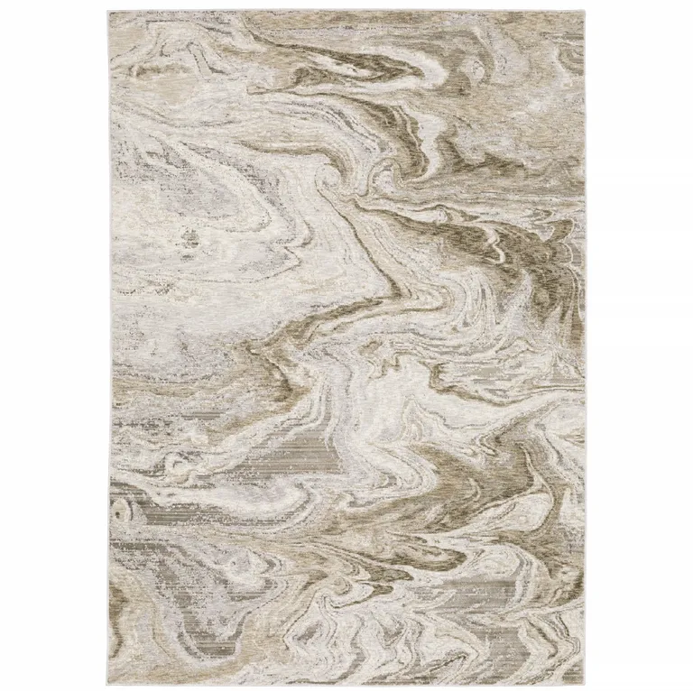 Beige And Ivory Abstract Power Loom Stain Resistant Area Rug Photo 1