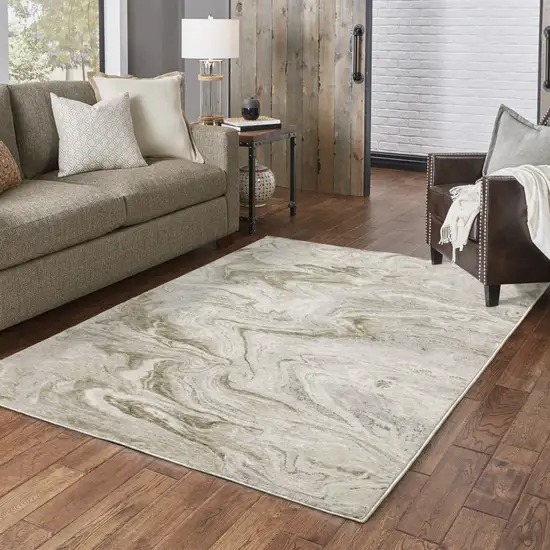 Beige And Ivory Abstract Power Loom Stain Resistant Area Rug Photo 8