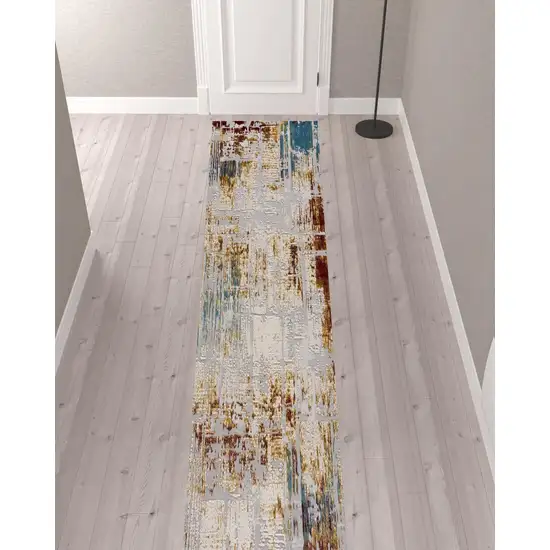 Beige And Ivory Abstract Runner Rug Photo 1