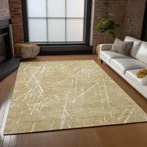 Photo of Beige And Ivory Abstract Washable Indoor Outdoor Area Rug