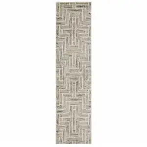 Photo of Beige And Ivory Geometric Power Loom Runner Rug