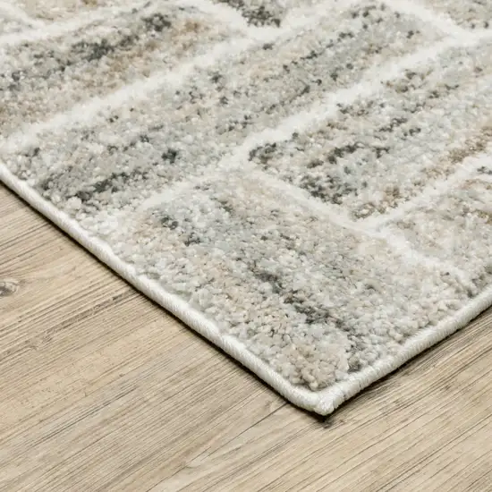 Beige And Ivory Geometric Power Loom Runner Rug Photo 6