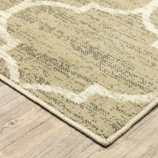 Beige And Ivory Geometric Power Loom Stain Resistant Area Rug Photo 5