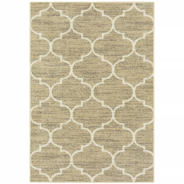 Beige And Ivory Geometric Power Loom Stain Resistant Area Rug Photo 1
