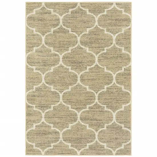 Beige And Ivory Geometric Power Loom Stain Resistant Area Rug Photo 1