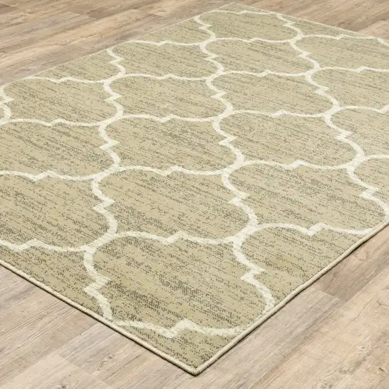Beige And Ivory Geometric Power Loom Stain Resistant Area Rug Photo 6