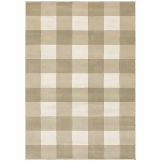 Beige And Ivory Geometric Power Loom Stain Resistant Area Rug Photo 1