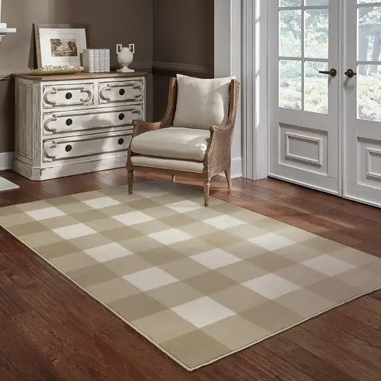 Beige And Ivory Geometric Power Loom Stain Resistant Area Rug Photo 8