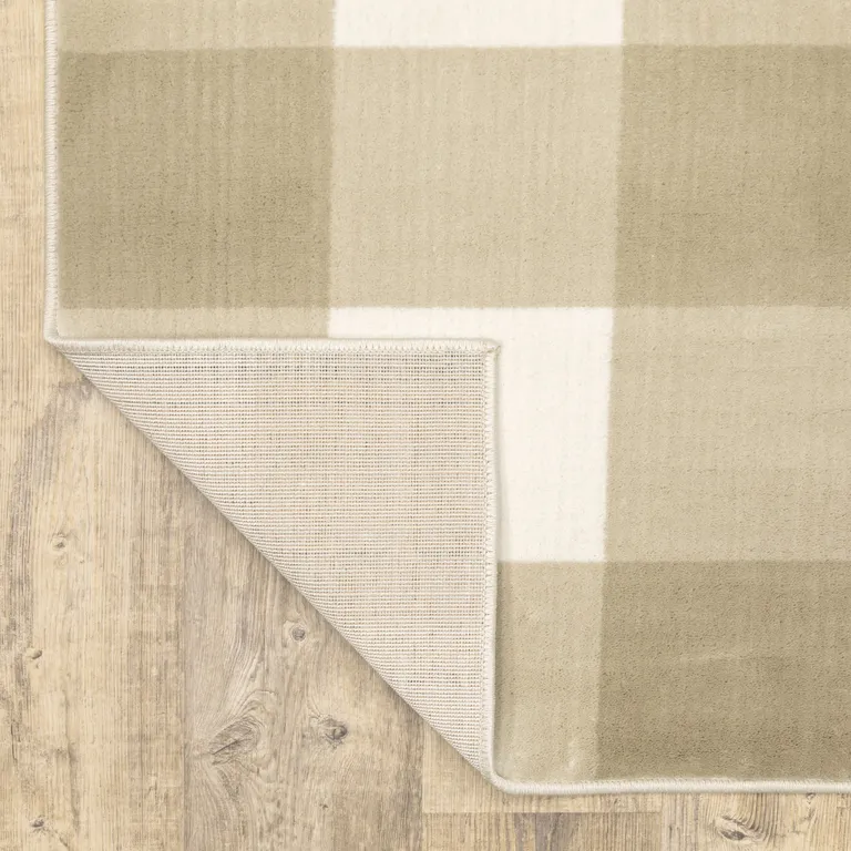 Beige And Ivory Geometric Power Loom Stain Resistant Area Rug Photo 5