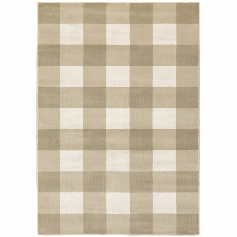 Beige And Ivory Geometric Power Loom Stain Resistant Area Rug Photo 1