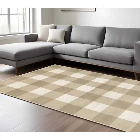 Beige and Ivory Geometric Power Loom Area Rug Photo 1