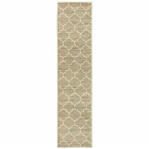 Photo of Beige And Ivory Geometric Power Loom Stain Resistant Runner Rug