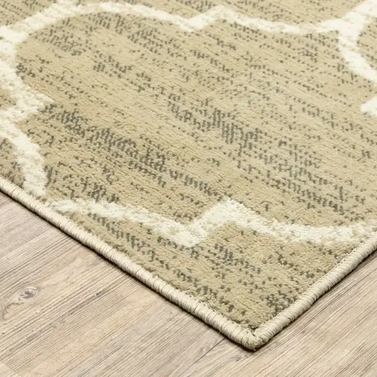 Beige And Ivory Geometric Power Loom Stain Resistant Runner Rug Photo 5