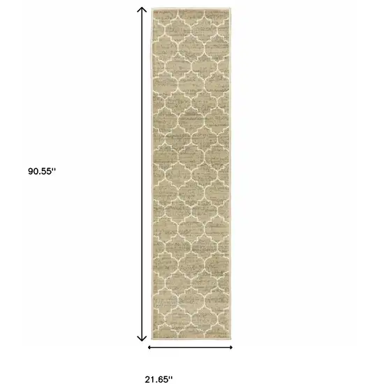 Beige And Ivory Geometric Power Loom Stain Resistant Runner Rug Photo 10