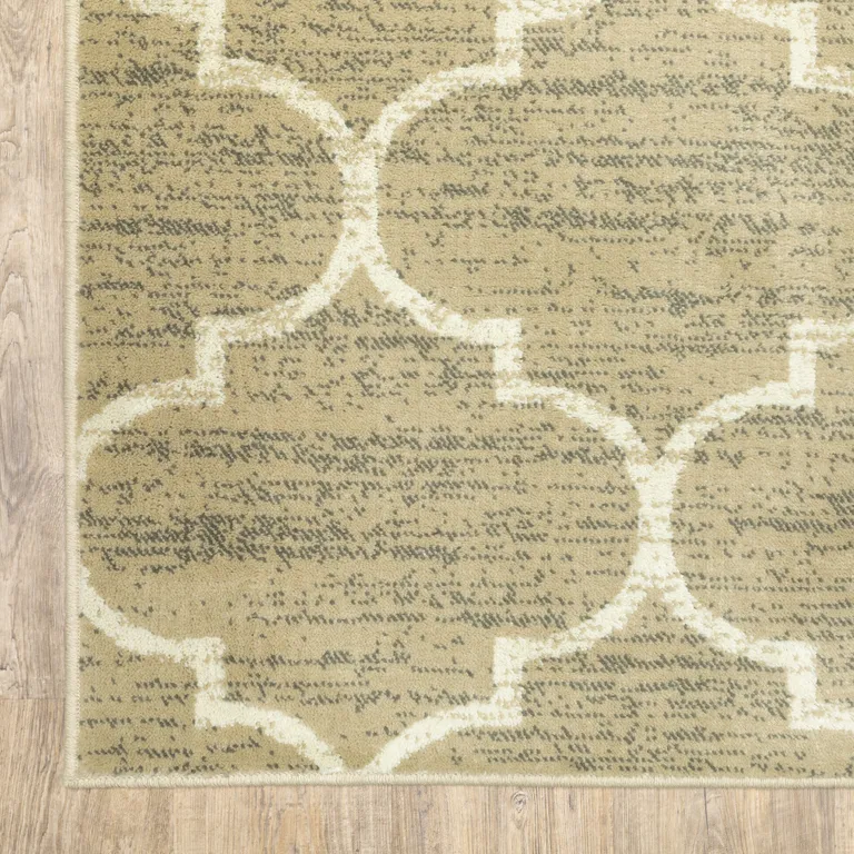 Beige And Ivory Geometric Power Loom Stain Resistant Runner Rug Photo 4