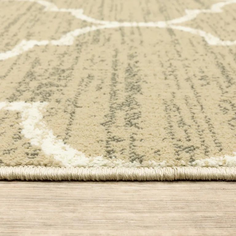 Beige And Ivory Geometric Power Loom Stain Resistant Runner Rug Photo 3