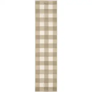 Photo of Beige And Ivory Geometric Power Loom Stain Resistant Runner Rug