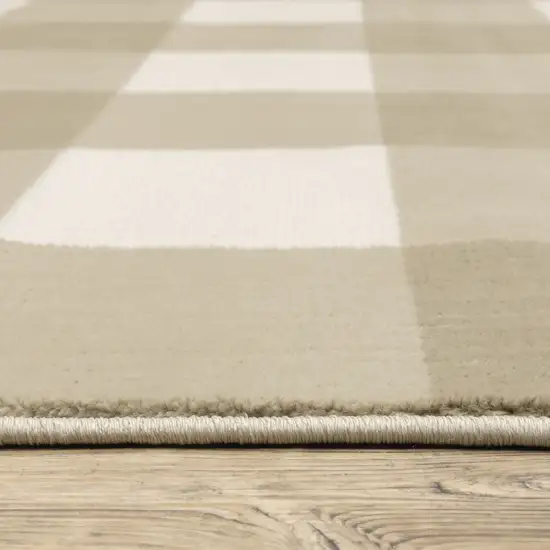 Beige And Ivory Geometric Power Loom Stain Resistant Runner Rug Photo 9