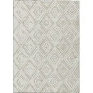 Photo of Beige And Ivory Geometric Washable Indoor Outdoor Area Rug