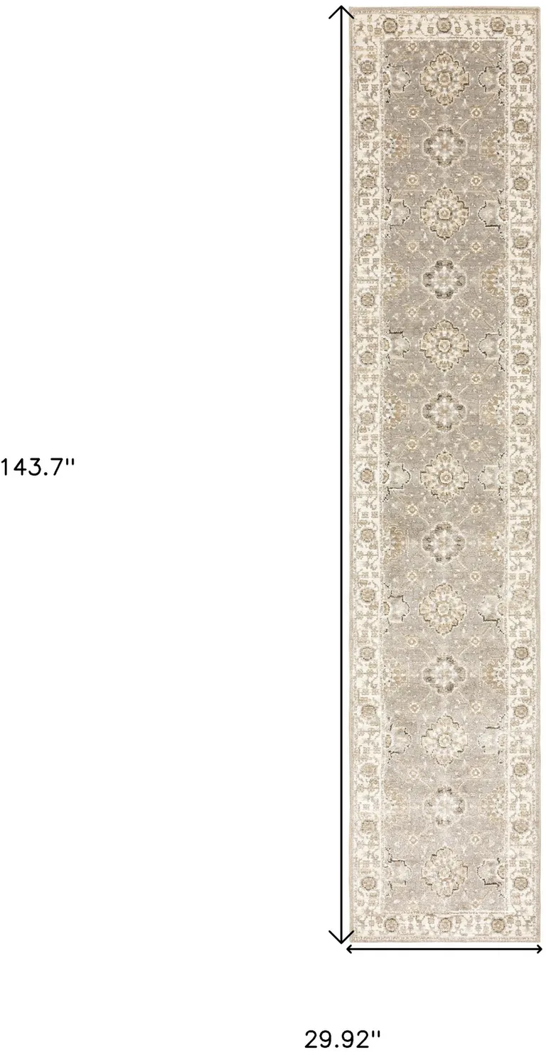 Beige And Ivory Oriental Power Loom Runner Rug Photo 4