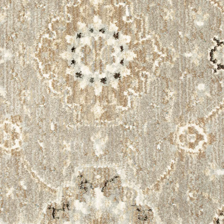 Beige And Ivory Oriental Power Loom Runner Rug Photo 5