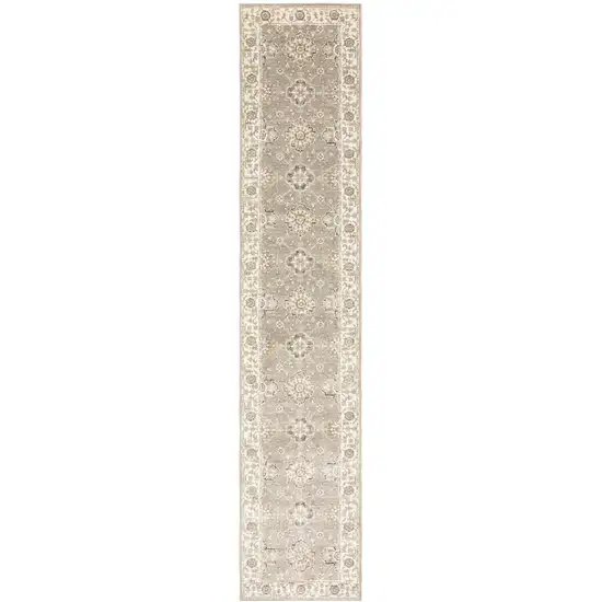 Beige And Ivory Oriental Power Loom Runner Rug Photo 1