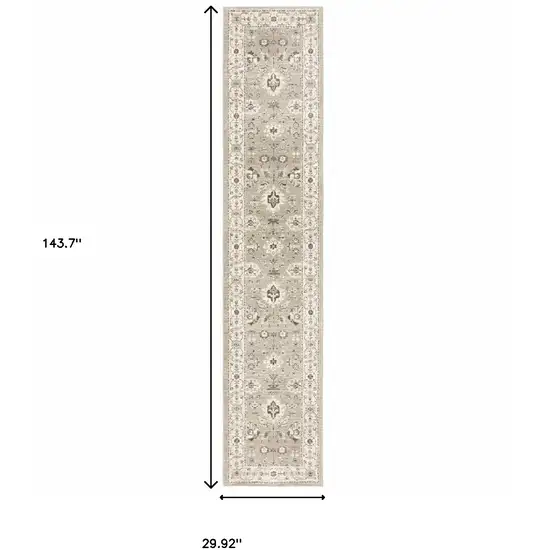 Beige And Ivory Oriental Power Loom Runner Rug Photo 6