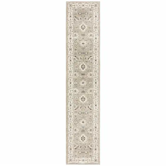 Beige And Ivory Oriental Power Loom Runner Rug Photo 1