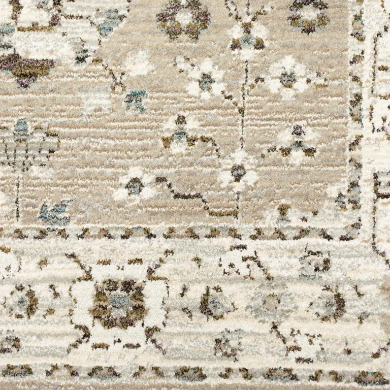 Beige And Ivory Oriental Power Loom Runner Rug Photo 3