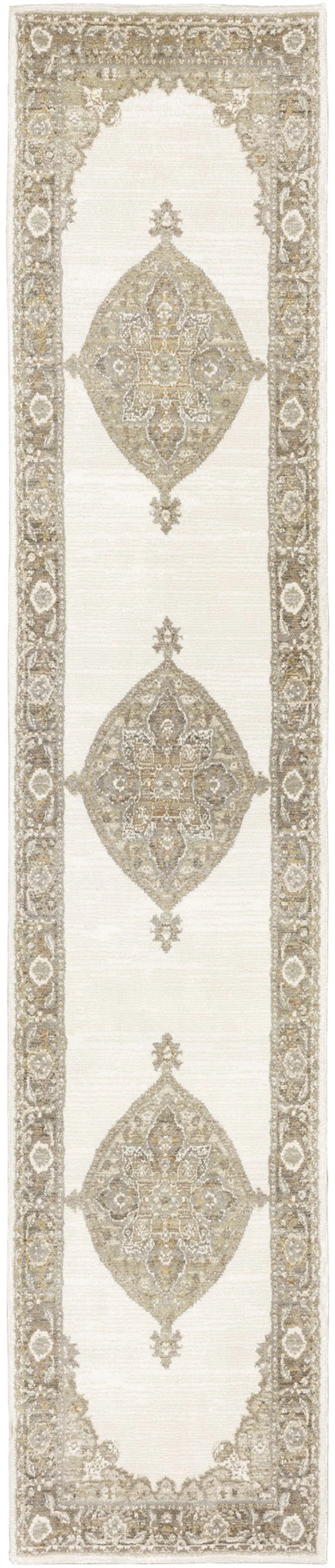 Beige And Ivory Oriental Power Loom Runner Rug Photo 1