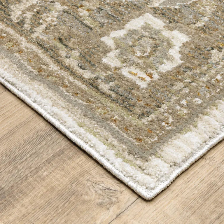 Beige And Ivory Oriental Power Loom Runner Rug Photo 4