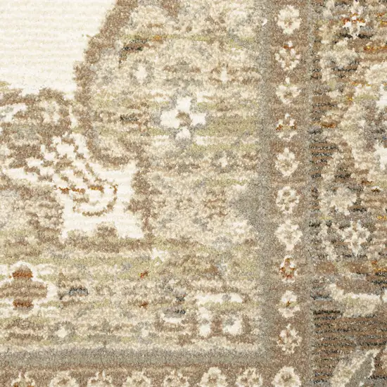 Beige And Ivory Oriental Power Loom Runner Rug Photo 3