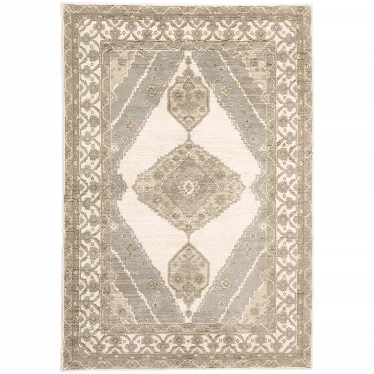 Beige And Ivory Oriental Power Loom Stain Resistant Area Rug Photo 1