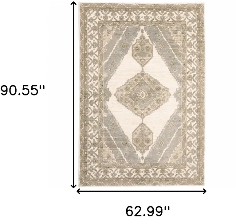 Beige And Ivory Oriental Power Loom Stain Resistant Area Rug Photo 5