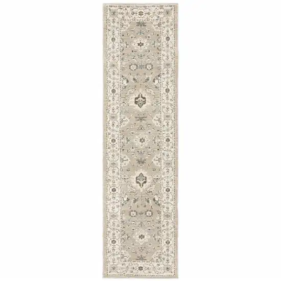 Beige And Ivory Oriental Power Loom Stain Resistant Runner Rug Photo 1