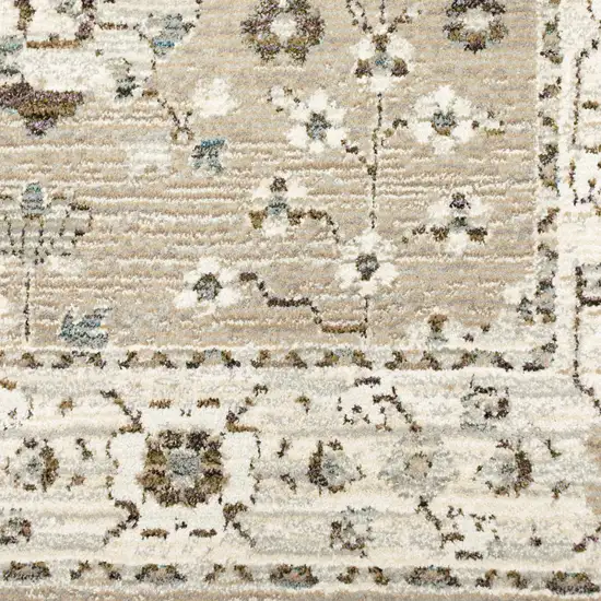 Beige And Ivory Oriental Power Loom Stain Resistant Runner Rug Photo 3